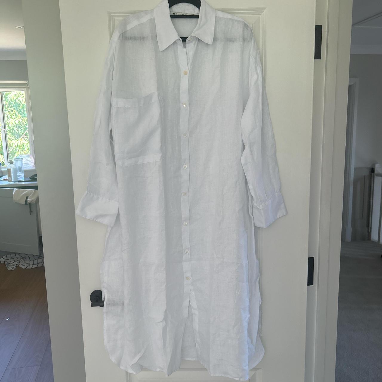 Zara Linen Shirt Dress (White)