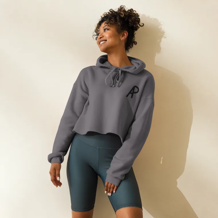 The AP Cropped Hoodie — embroidered chest, Storm grey
