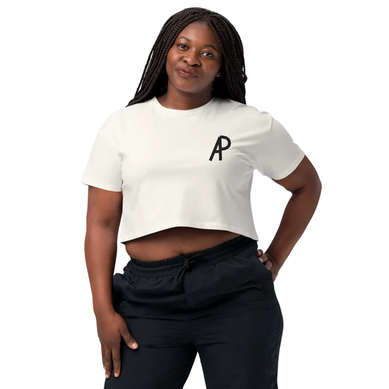 The AP Crop Tee — embroidered chest, Ecru